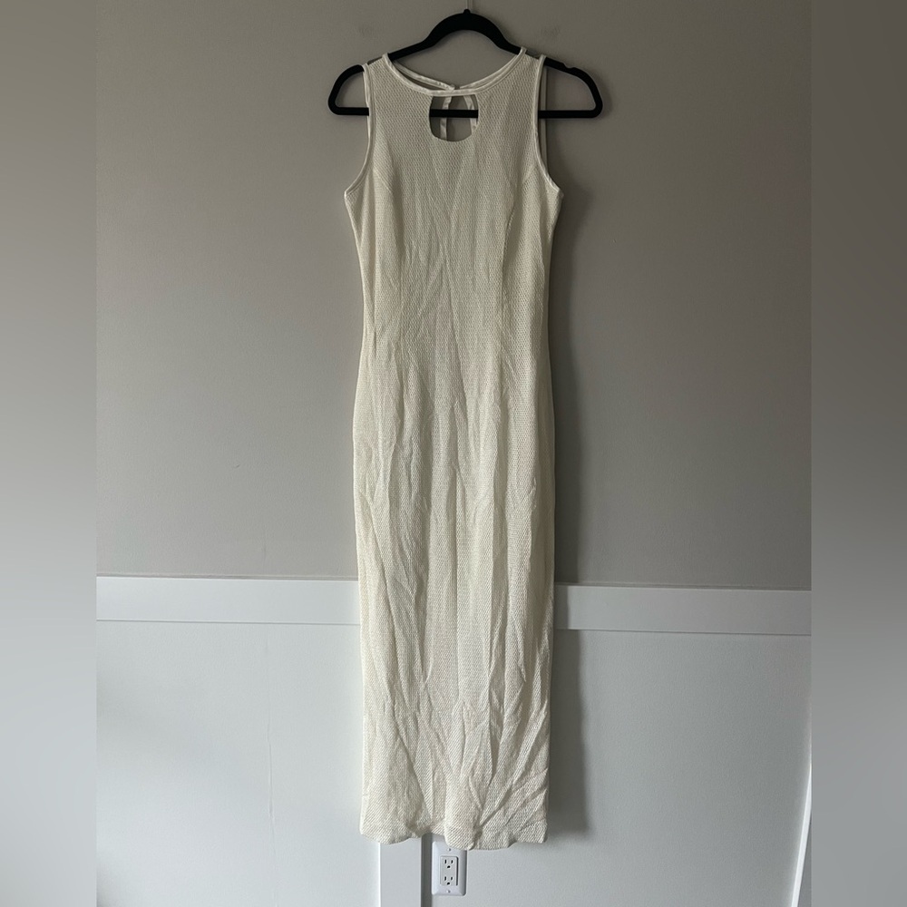 Lori Weidner Evenings Ivory Textured Maxi Dress Mesh Back Size 8